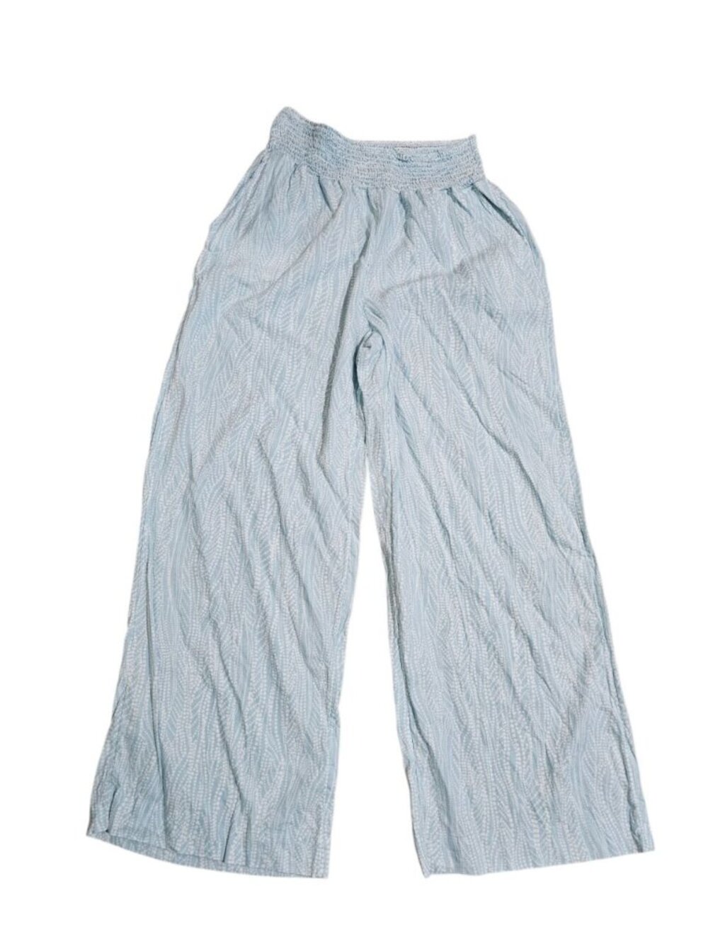 Joie Women L Light Blue White Abstract Print Smocked Waist Wide Leg Pants Lounge - Picture 2 of 7